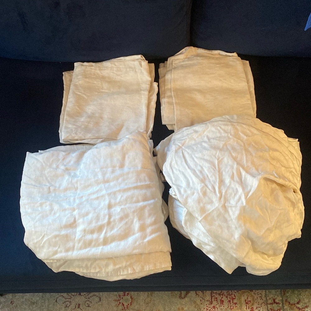 West Elm King Sheet Set Tencel Linen Natural Fleck Flat + Fitted + 4 Pillowcases